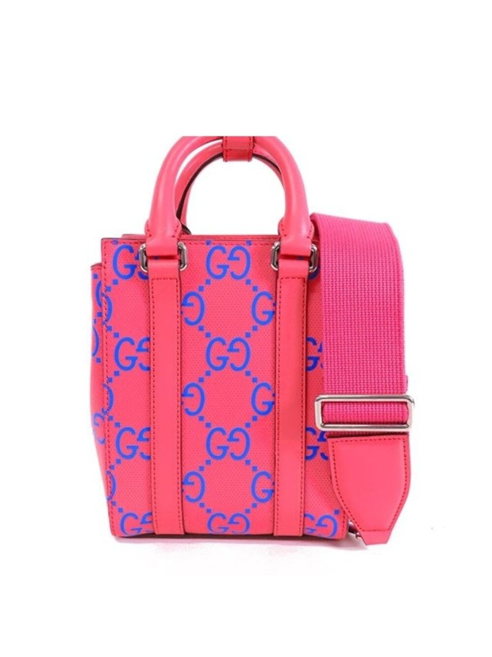 Gucci Pink Blue Leather GG Perforated Shoulder Bag